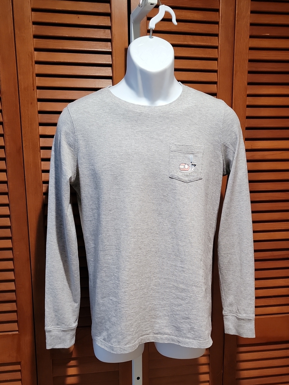 VINEYARD VINES HEATHER GRAY GRAPHIC SKI WHALE LONG SLEEVE TEE SHIRT